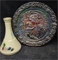 Fenton commemorative plate and duck vase
