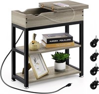 OYEAL End Table with Charging Station Flip Top