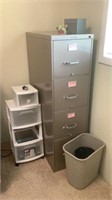 File Cabinet, Trash Can, Plastic Drawers