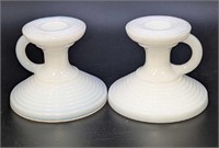 2 Vintage White Milk Glass Candle Holders