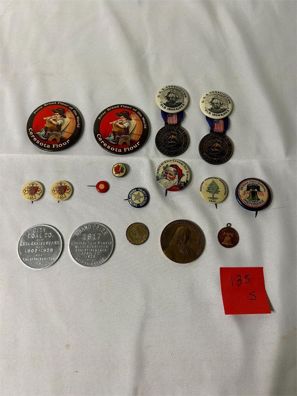 Assorted Vintage Collectible Buttons/Pins Coins