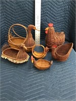 Unique Animal Baskets Lot of 6 Roosters Duck