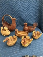 Unique Animal Baskets Lot of 7 Ducks Turkey