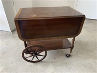 Vintage Inlay Mohogany Rolling Tea Cart w/ Drawer