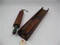 Lot (2) Primitive Slaw Cutter & Rolling Pin