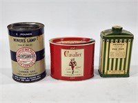 3) ADVERTISING TINS, TALC, CAVALIER, UNION CARBIDE