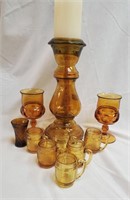 12" Amber Glass Candle Holder, 6-Mug Shot Glasses