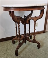 Small Oval Marble Top Walnut Parlor Table
