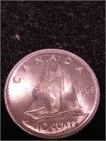 1966 .999 fine 80% silver Canadian dime
