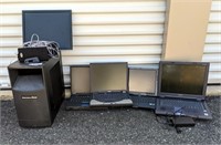 (4) Laptop Computers, Monitor and Sub Woofer