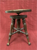 Mahogany Organ stool with brass and glass feet