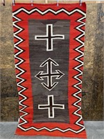 Older Hand Woven Navajo Rug Red Brown, 4’8"x8’11”