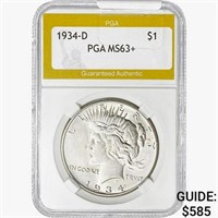 1934-D Silver Peace Dollar PGA MS63+