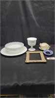 Vintage milk glass platter, bowl & pedestal