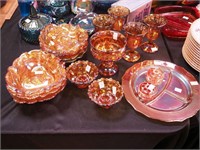 18 pieces of iridescent amber glass: water