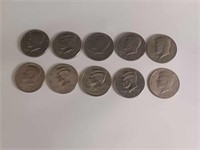LOT OF 10 KENNEDY HALF DOLLARS ASSORTED YEARS