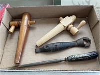 Vintage tappers, sharpening stone & more