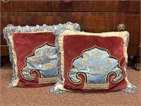 Pair Chinese Embroidered Throw Pillows