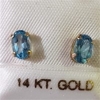 $160 14K  Blue Topaz Earrings