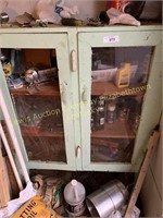 Wood Cabibet and contents inside cabinet (oil,