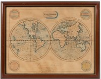 19th Century Hand Painted Terrestrial Map