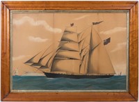 19th Century Watercolor and Cutwork Ship