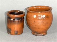 2 PA redware miniatures ca. 1870; ovoid crock