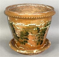 PA redware flower pot ca. 1880; PA redware flower