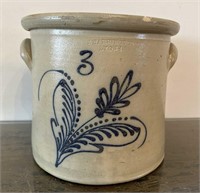 Antique Blue Decorated Stoneware Crock Lyons PA