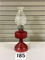 Red Glass Oil Lamp Home Sweet Home Shade