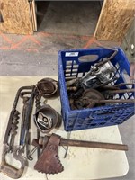 old tools- drills- cast iron mini pot