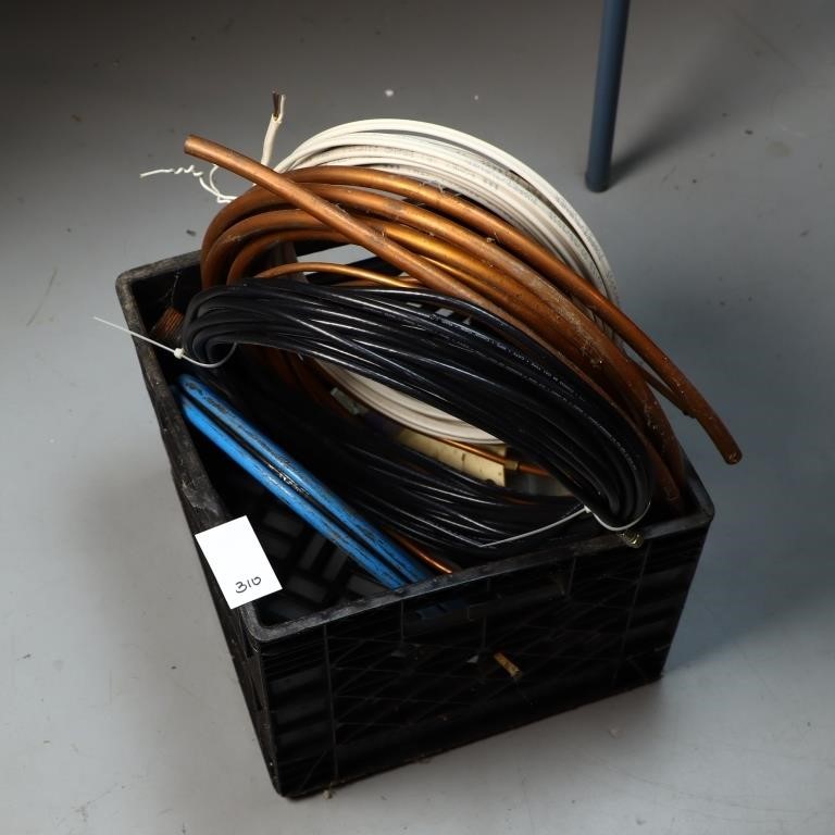 Lot of copper roll tubing, Romex wire, coaxial cab