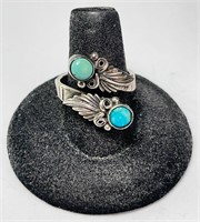 Sterling Native Turquoise By-Pass Ring 8 Gr Size 8