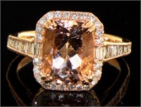 14K Rose Gold 3.21 ct Morganite and Diamond Ring