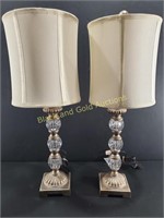 (2) Gold Toned & Glass Desk Lamps