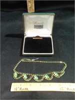 VTG. GREEN STONE 14K PLATED NECKLACE
