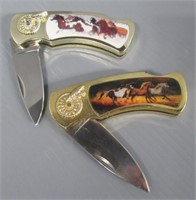 (2) Folding knives with horse scenes. Both