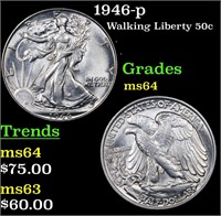 1946-p Walking Liberty 50c Grades Choice Unc