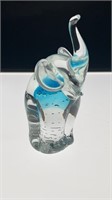 Blue bubble trap art glass elephant paperweight