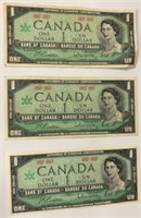 3 Canadian$1.00 Bills-Year 1967 Mint