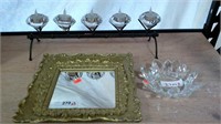 Crystal Candleholder, Bowl  And Mirror