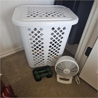 Laundry Hamper, Danskin 3 lb weights, Desk Fan