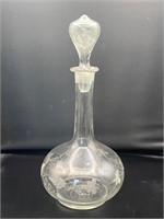 Decanter With Stopper Grapevine Etched Hand Blown