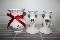 6 INCH MIKASA VASE AND CANDLE HOLDERS