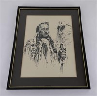 Newman Myrah Montana Indian Pen Drawing