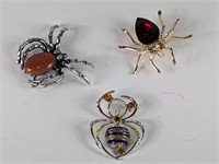 (3) Spider Rhinestone Brooch Pins