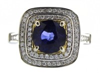 14kt Gold 3.89 ct Round Sapphire & Diamond Ring