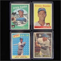 1957-1959 Topps Ernie Banks MLB Baseball Cards (4)