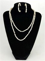 Pearl Necklace & Earrings with 14K Posts