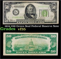 1934 $50 Green Seal Federal Reserve Note Grades vf